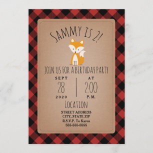 Invitation Fox Lumberjack Plaid fête d'anniversaire