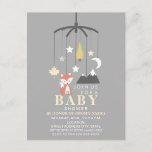 Invitation Fox Mobile Neutral Baby shower moderne