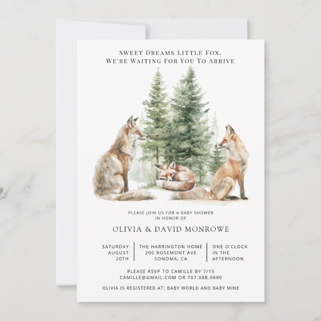 Invitation Fox Parents Et Baby Fox Baby shower (Devant)