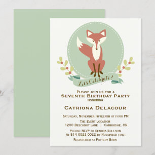 Invitation Fox Portrait Floral Anniversaire de enfant Party I