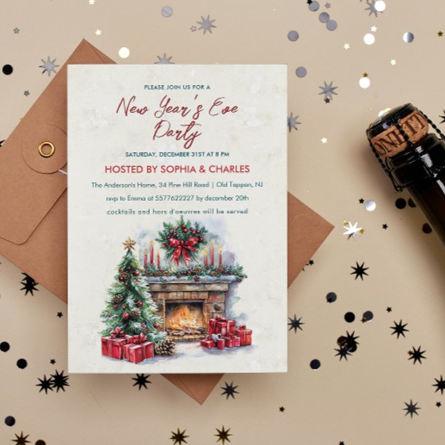 Invitation Foyer de Noël cosy Fête de la Réveillon du Nouvel  (Créateur téléchargé)
