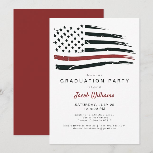 Invitation Foyer Mince Red Line Drapeau Parti de graduation (Devant / Derrière)