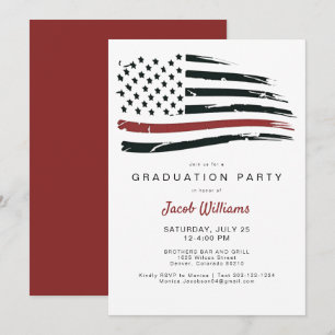 Invitation Foyer Mince Red Line Drapeau Parti de graduation