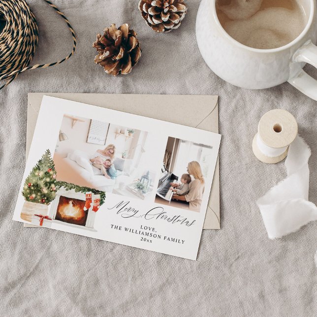 Invitation Foyers de cheminée et photo d'arbre de Noël (Créateur téléchargé)
