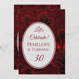 Invitation Fractal rouge brillant 30e anniversaire