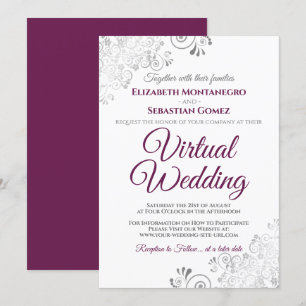 Invitation Fractions argentées Cassis Mariage virtuel blanc v