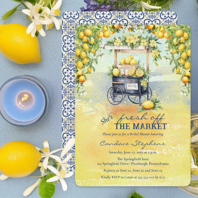 Invitation Fraîche De La Fête des mariées Du Support Au Citro (Fresh Off the Market Mediterranean Lemon Stand Bridal Shower Invitation - Print | Digital Download)