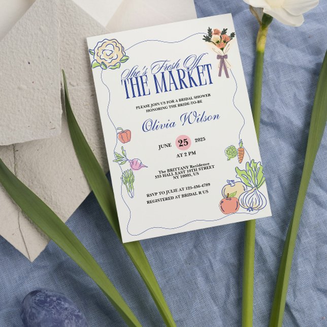 Invitation Fraîche hors Fête des mariées du marché (fresh off the market bridal shower invitations whimsical  quirky fruits and vegetables  )