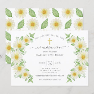 Invitation Fraîche marguerite première communion florale Invi