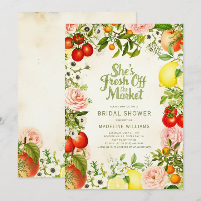 Invitation Fraîchement de la Fête des mariées du marché des a (Devant / Derrière)