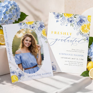 Invitation Fraîchement Diplômée Citron Bleu
