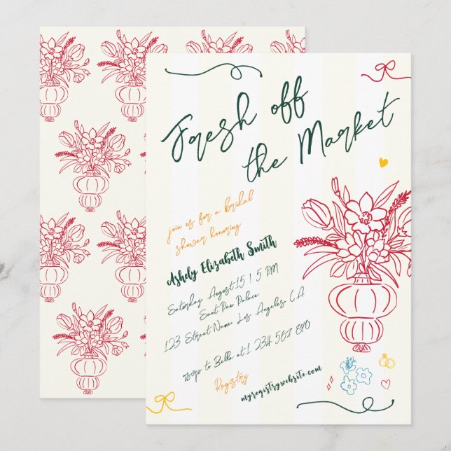 Invitation Fraîchement Hors Du Marché Fête des mariées Amusan (Devant / Derrière)