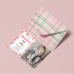 Invitation Fraise 1er anniversaire baie de fête première