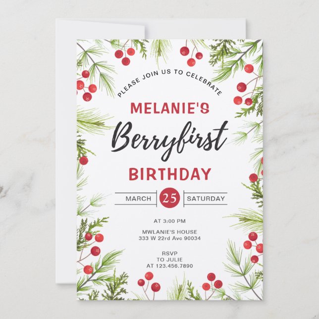 Invitation Fraise 1er anniversaire | Berry First (Devant)