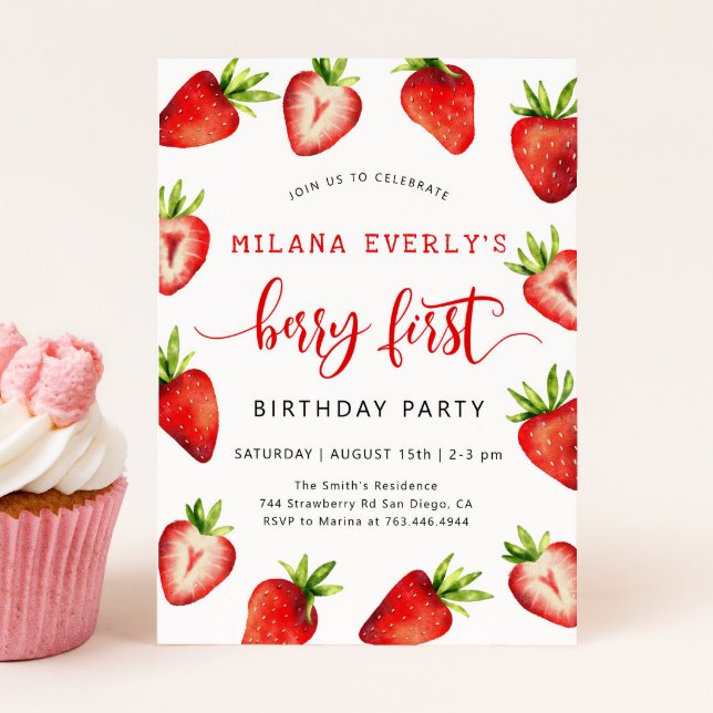 Invitation Fraise 1er anniversaire | Berry First (Créateur téléchargé)