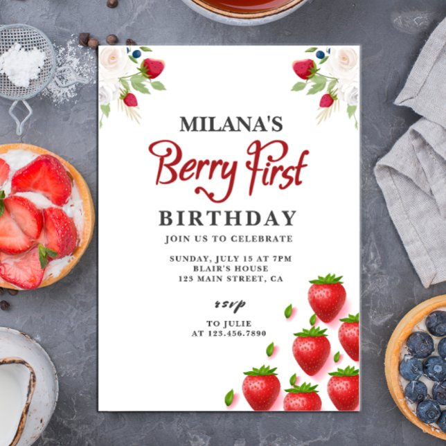 Invitation Fraise 1er anniversaire | Berry First (Berry First Birthday card)