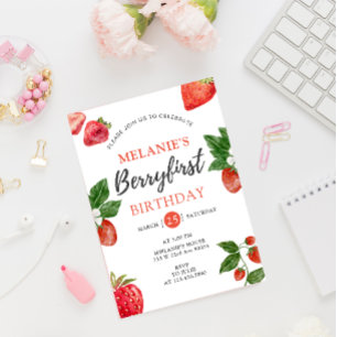 Invitation Fraise 1er anniversaire   Berry First girl