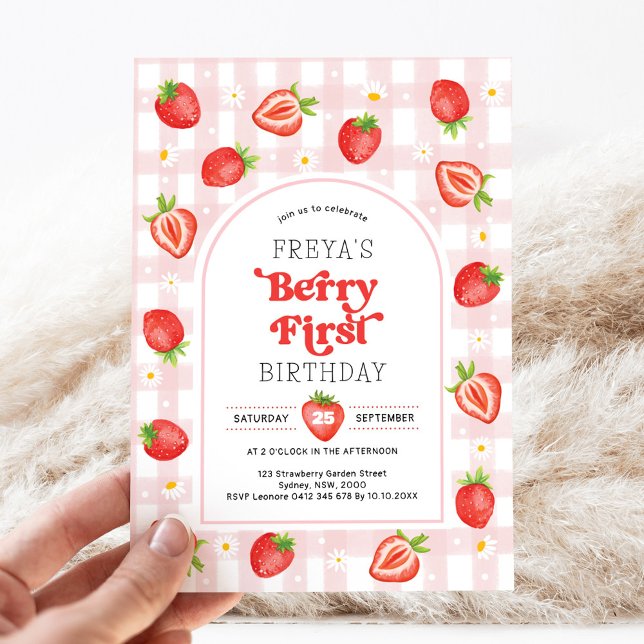 Invitation Fraise 1er anniversaire | Berry First Girl Party (Créateur téléchargé)