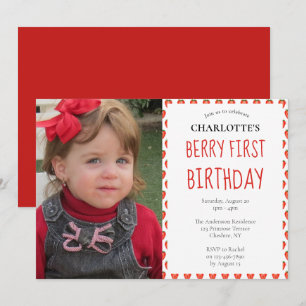 Invitation Fraise 1er anniversaire Berry First Photo Party