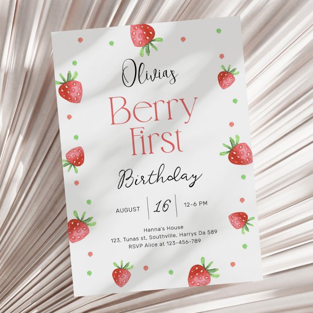 Invitation Fraise 1er anniversaire Berry First Sweet Girl (Créateur téléchargé)