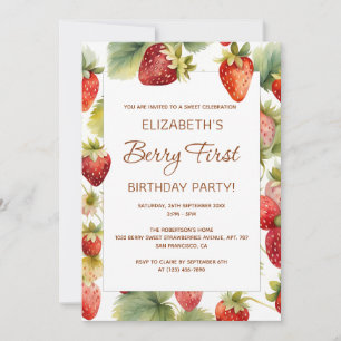 Invitation Fraise 1er anniversaire Berry Premier anniversaire