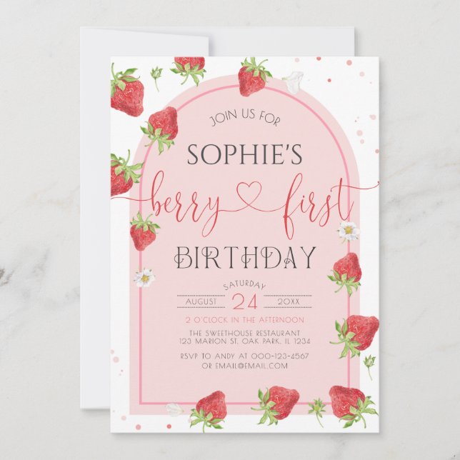 Invitation Fraise 1er anniversaire Berry Premier anniversaire (Devant)