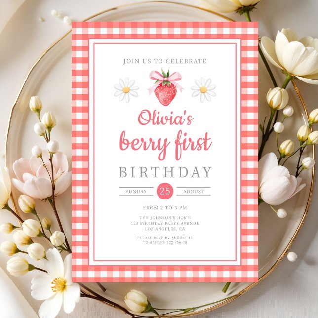 Invitation Fraise 1er anniversaire Berry Premier anniversaire (Strawberry 1st Birthday Berry First Birthday Invitation)