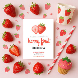 Invitation Fraise 1er anniversaire Berry Première fête d'anni