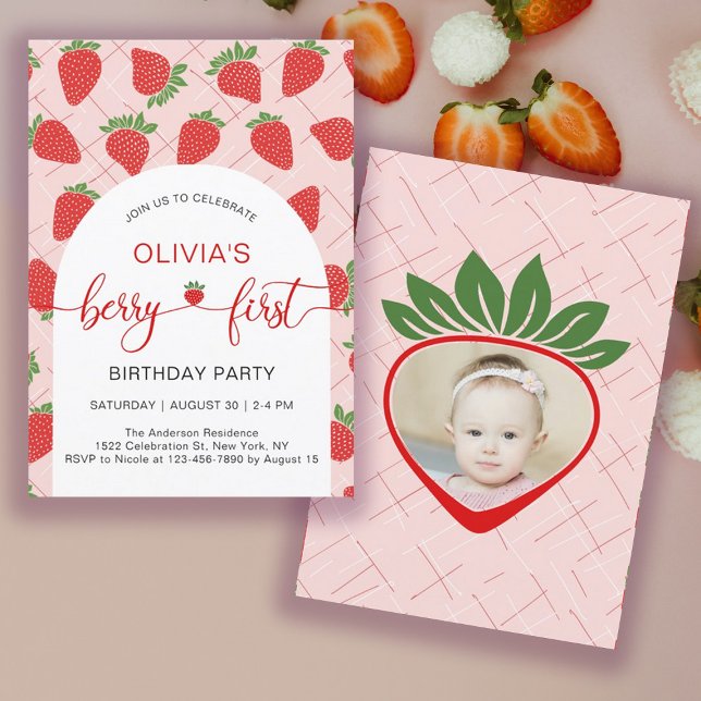 Invitation Fraise 1er Anniversaire Fête Berry 1er (Strawberry 1st Birthday Party Berry First Invitation)
