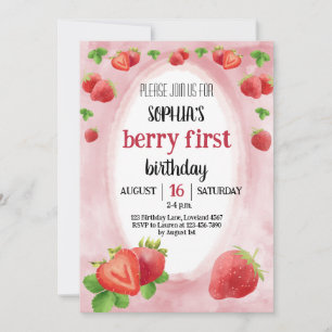 Invitation Fraise 1er Anniversaire Fête Berry doux