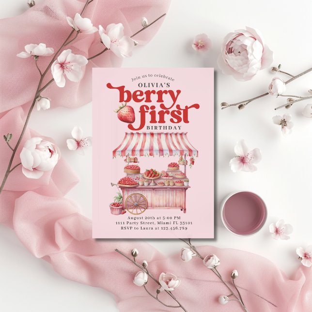 Invitation Fraise 1er Anniversaire Fête Berry Première Fille (Créateur téléchargé)