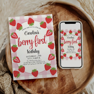 Invitation Fraise 1er Anniversaire Fête Berry Première photo
