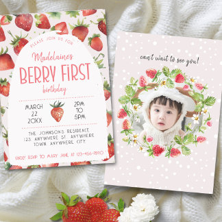 Invitation Fraise 1ère photo Berry Premier anniversaire