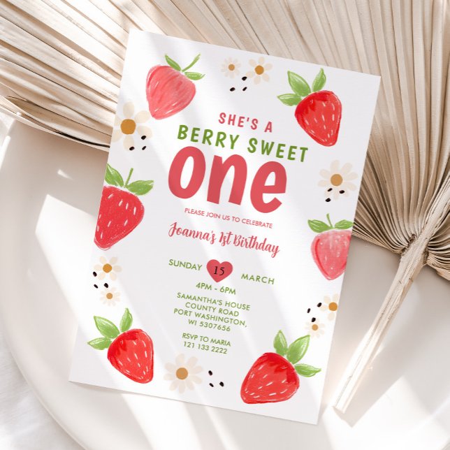 Invitation Fraise à la main Sweet One Berry 1er anniversaire (Créateur téléchargé)