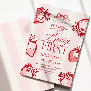 Invitation Fraise à l'arc dessiné à la main pour l'anniversai