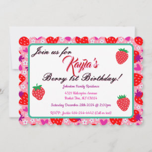 Invitation Fraise adorable Premier anniversaire fête