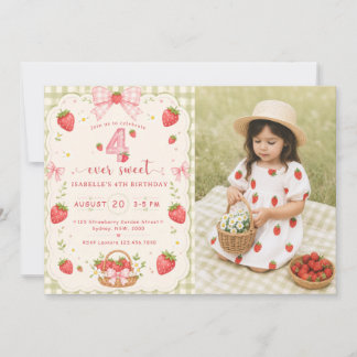 Invitation Fraise Anniversaire Sucré 4 ans