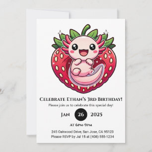 Invitation Fraise Axolotl Joie Anniversaire