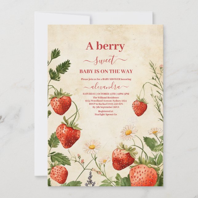 Invitation Fraise Baby shower Berry Sweet (Devant)