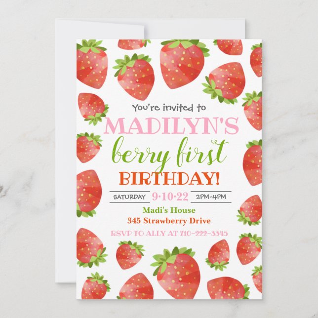 Invitation fraise Berry Anniversaire Invitation (Devant)