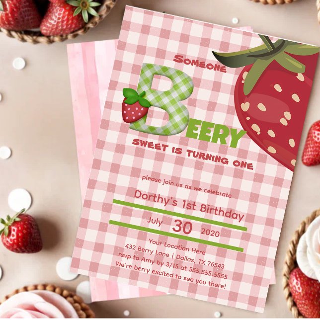 Invitation Fraise Berry Première fête d'anniversaire Invitati (Créateur téléchargé)