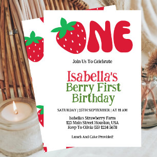 Invitation Fraise Berry Première Fille 1er fête d'anniversair