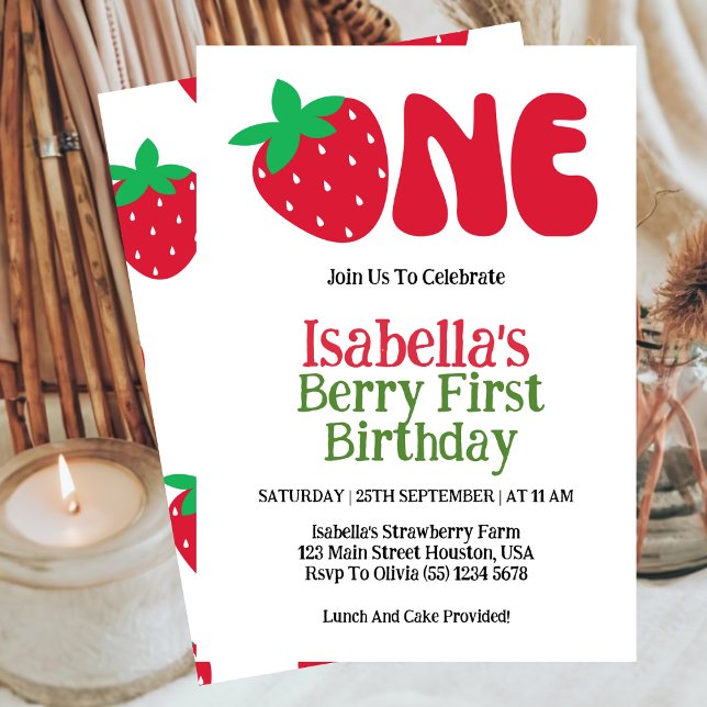 Invitation Fraise Berry Première Fille 1er fête d'anniversair (Créateur téléchargé)