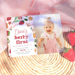 Invitation Fraise Berry Première photo Anniversaire
