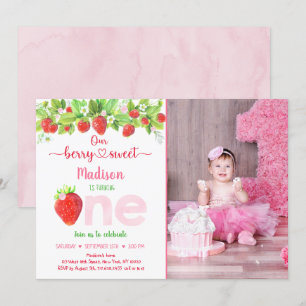 Invitation Fraise Berry Sweet Floral Premier anniversaire