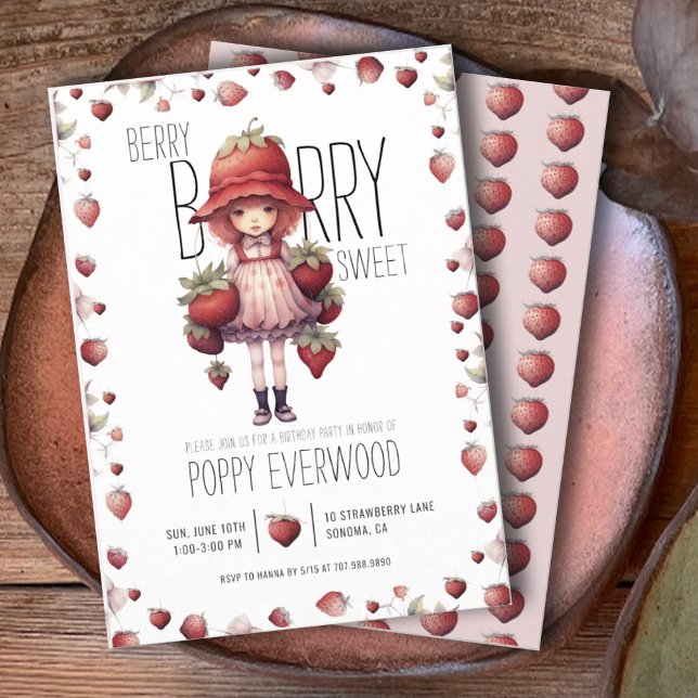 Invitation Fraise Berry Sweet Girl's Birthday Party (Créateur téléchargé)