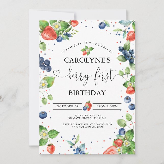 Invitation Fraise Blueberry Sweet Berry Premier anniversaire (Devant)