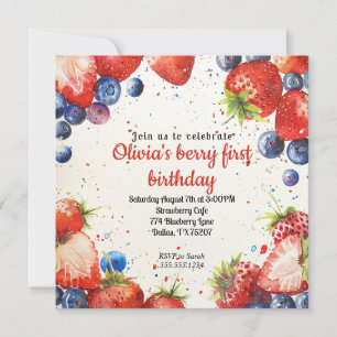 Invitation Fraise et bleuets Premier anniversaire