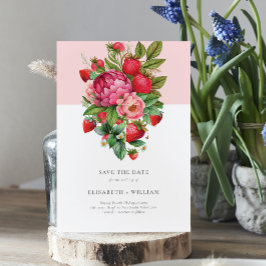 Invitation Fraise et pivoines Mariage d'été Enregistrer la da