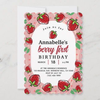 Invitation fraise fraise fraise premier anniversaire filles f